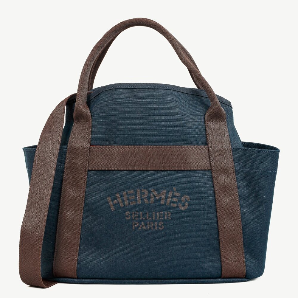 Hermes Grooming Bleu Navy & Feu Canvas Bag